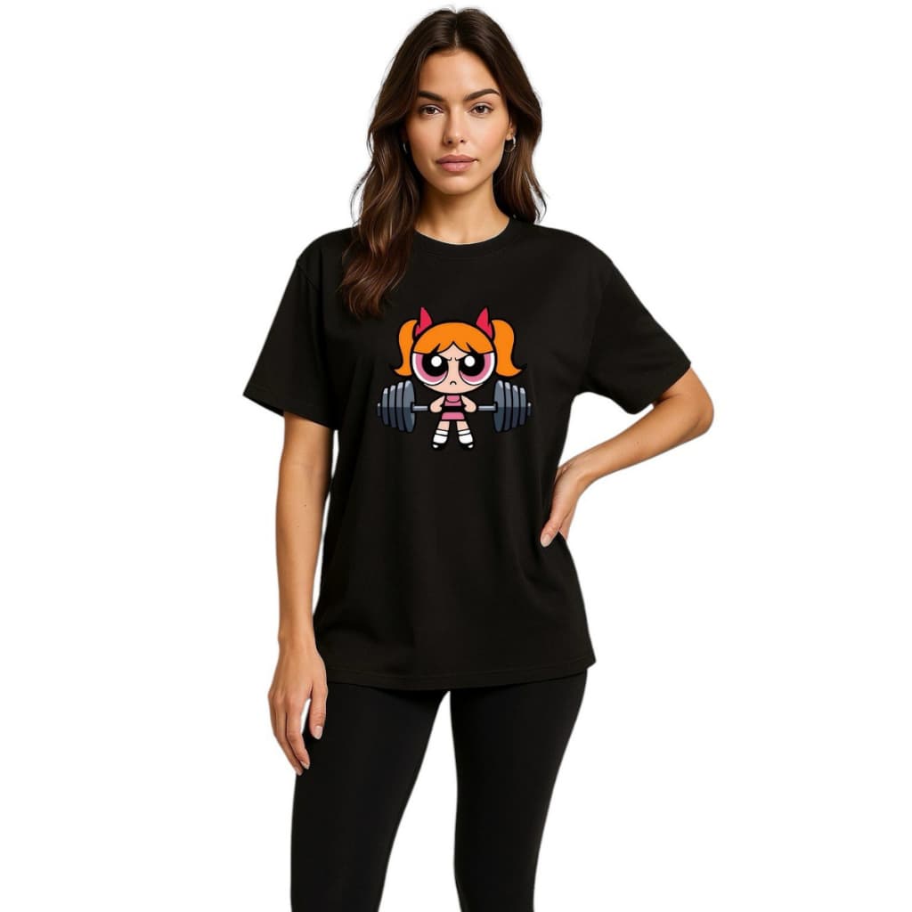 Camiseta Preta Branca Feminina Oversized Florzinha Academia Treinamento Super Poderosas