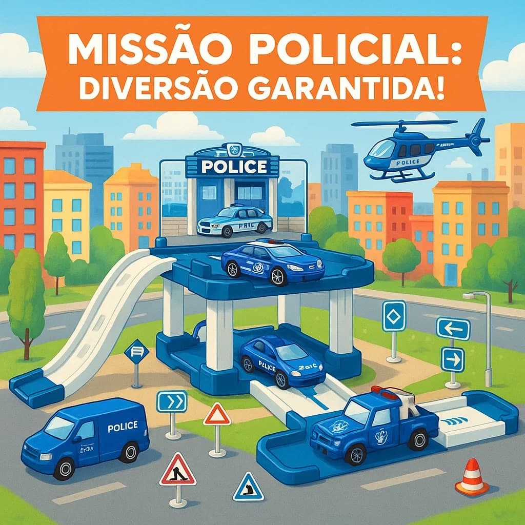 Brinquedo Pista Estacionamento e Garagem Policial com 40 Peças 2 Carrinhos