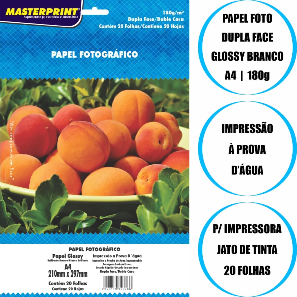 Papel Fotográfico Foto DUPLA FACE 180gr Impressão Prova D'água Tamanho A4 20 Folhas