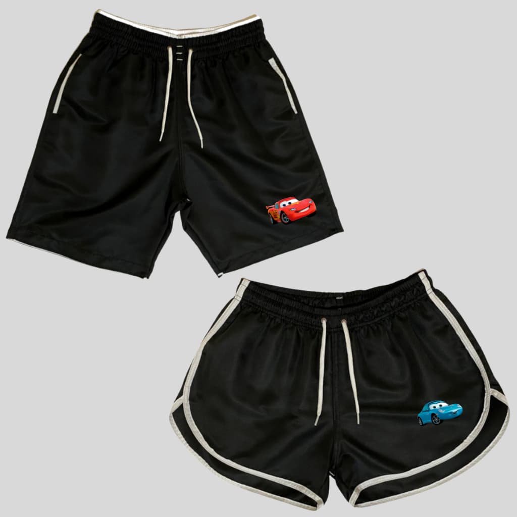 Kit 2 Shorts de Casais Mcqueen & Sally Bermudas de Casal Conjunto Mozão Namorados Lançamento
