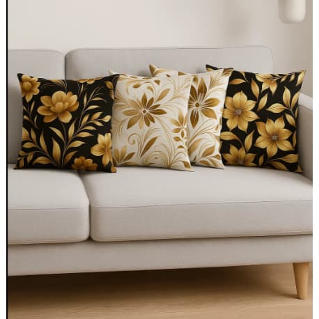 Capa de Almofada Floral Dourada Decorativa – flor, Vários Tamanhos e Cores, sala, escritório, quarto