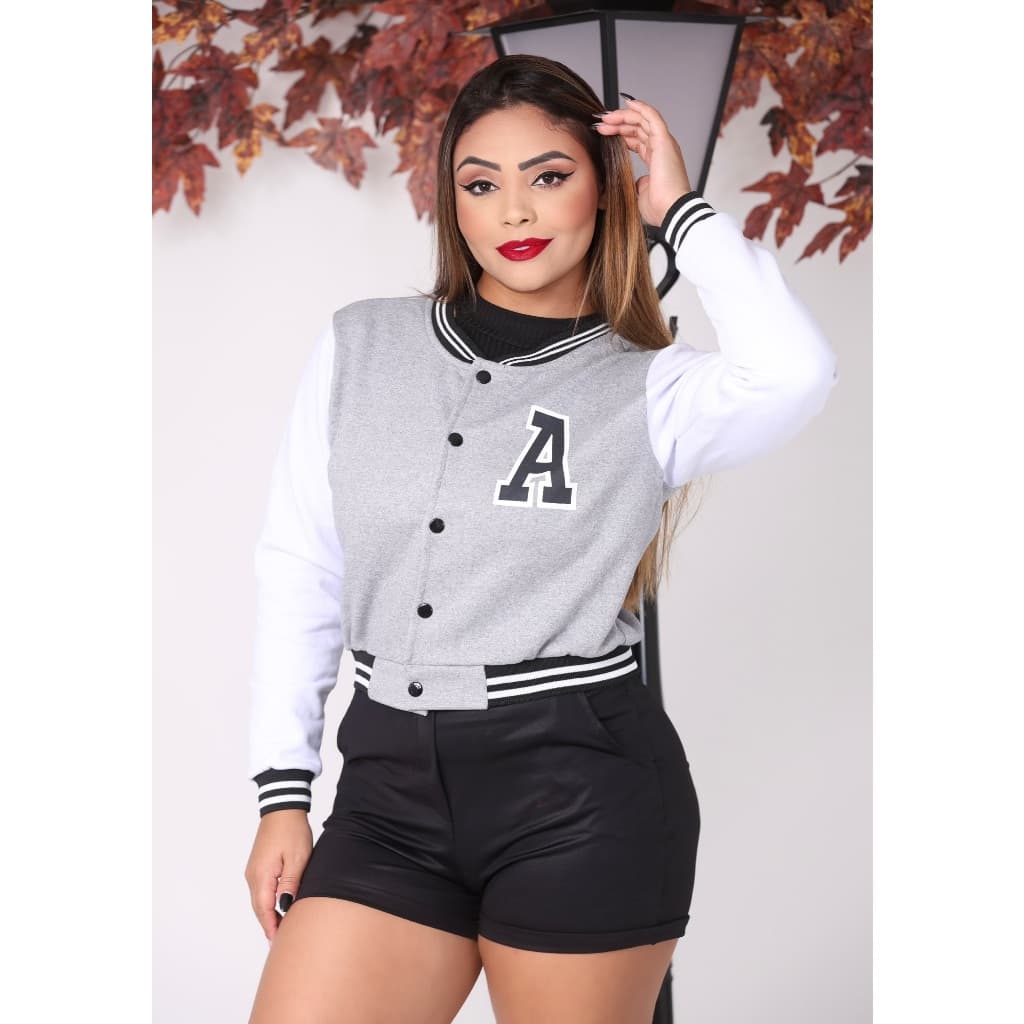 Jaqueta Bomber Letra ''A'' Com O Corpo E Mangas De Moletom Tedencia Na Moda