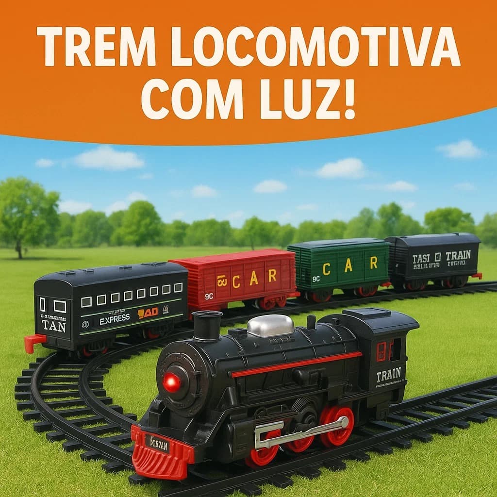 Brinquedo Trem Locomotivo Infantil Com Luz Trilhos e 5 Vagões +3 Anos