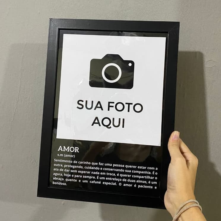 Quadro personalizado dia dos namorados, casal / Foto e texto / Moldura e Acetato A4