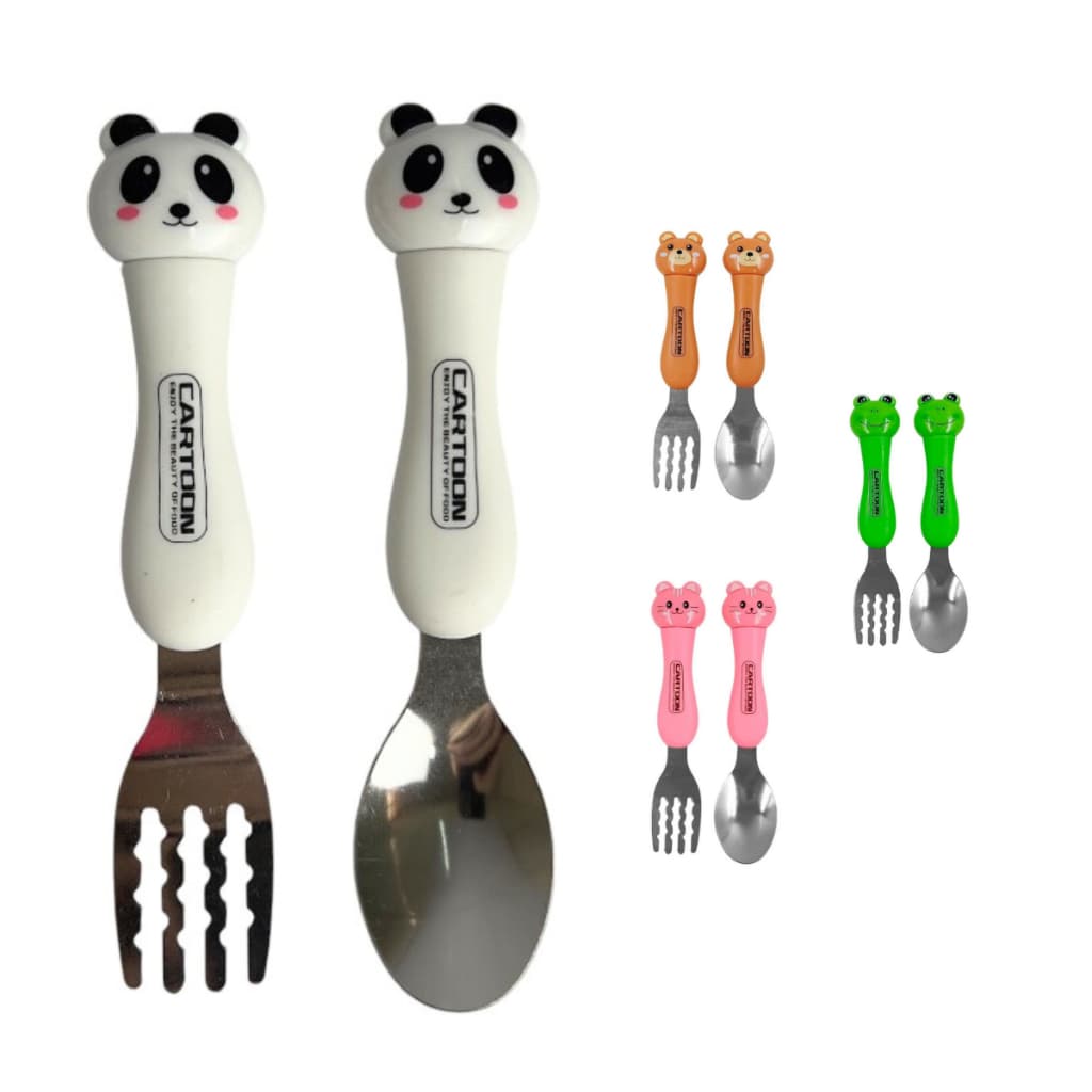 Kit jogo De Talheres Infantil Divertido 2 pçs Inox Kit Alimentação Talheres Infantil Tema Animais Fofo Kit Refeição Infa