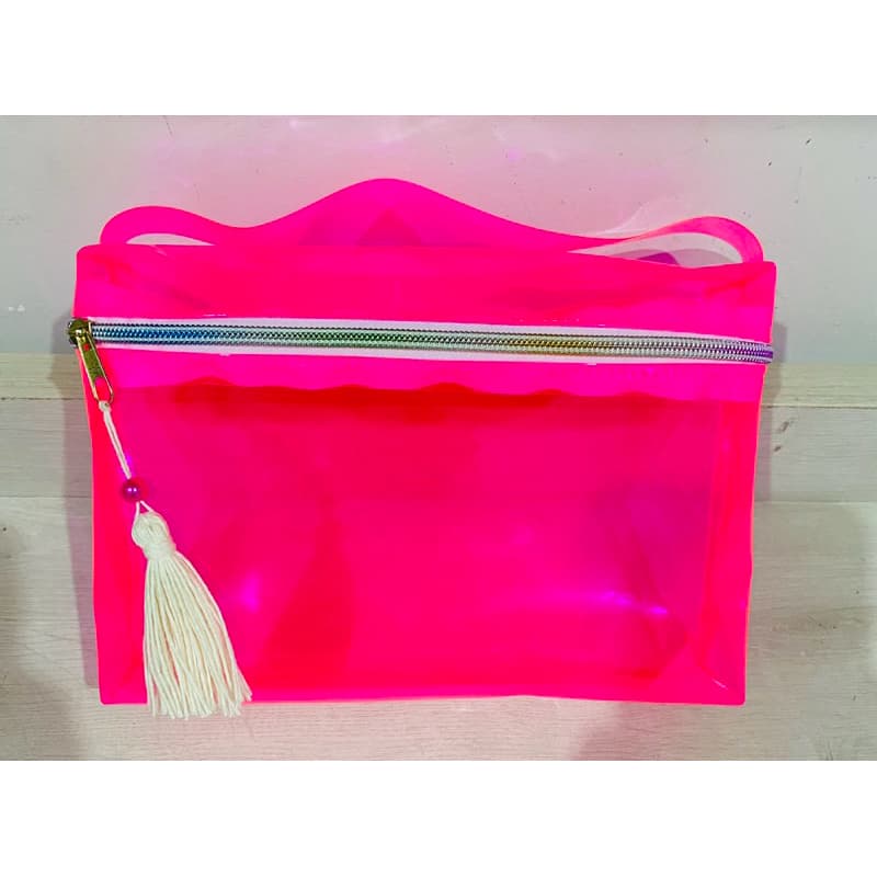 kit/ 5 Unidades de Necessaire bolsinha com alça cristal neon, tamanho (G) lindas cores, ótimo espaço para seu kit!