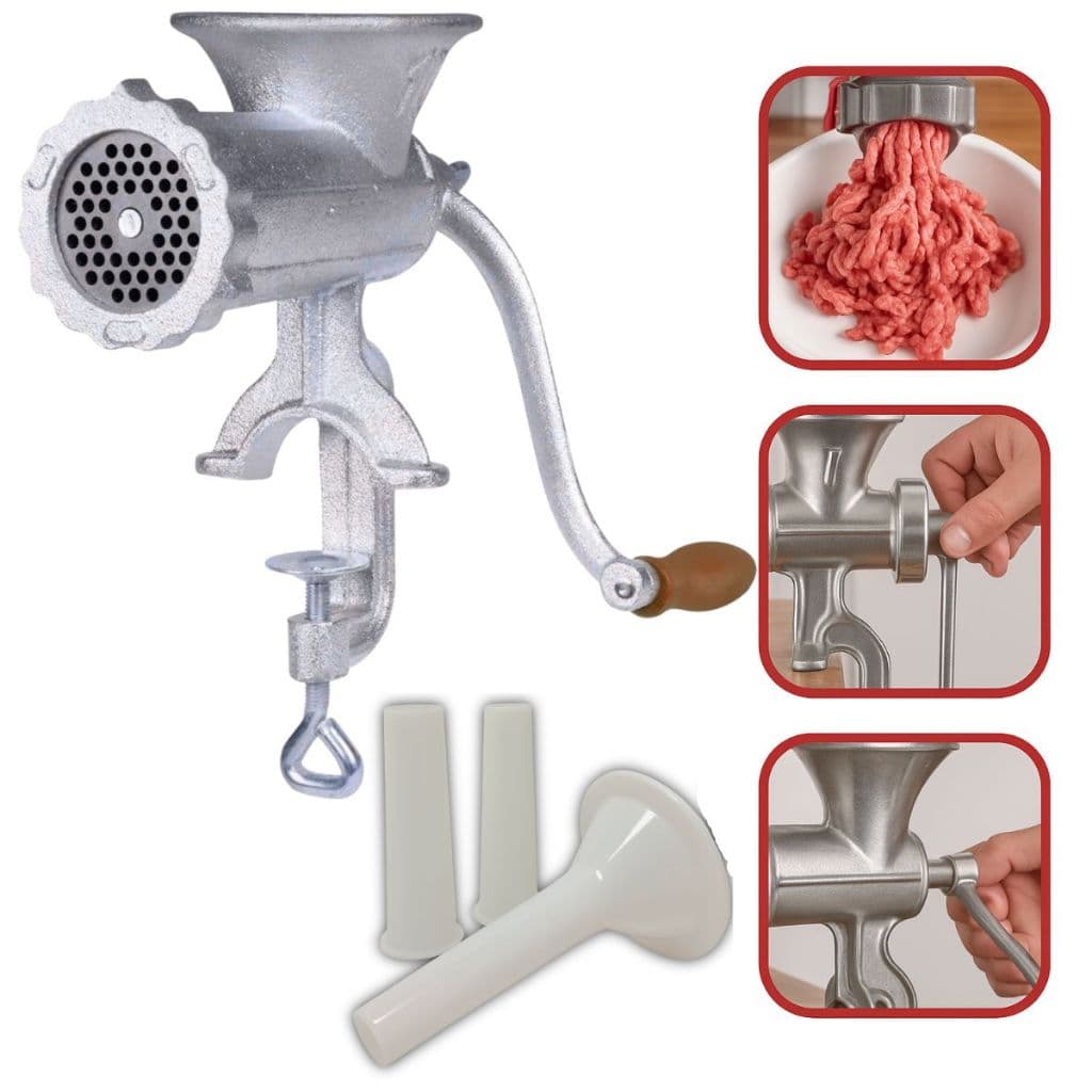 Moedor de Carne Manual de Alumínio N°10 + Funil Para Fazer Linguiça
