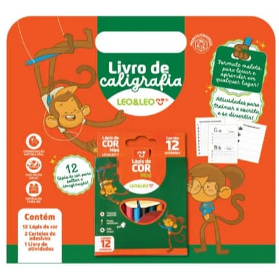 Livro Para Colorir Pedagógico Caligrafia - Shrink com Livro + Cartela de Adesivos + Lápis de Cor Leo&Leo