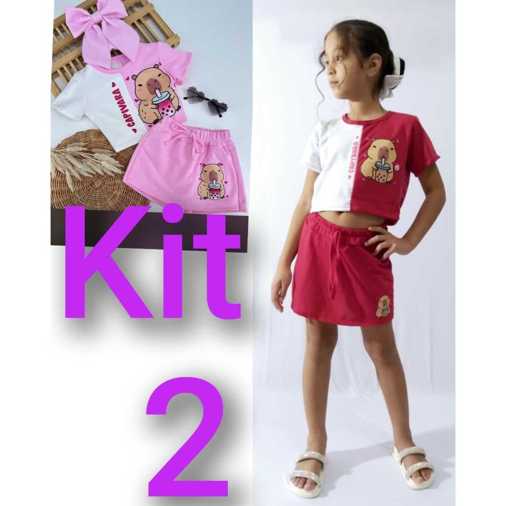 kit 2 conjunto infantil menina capivara feminino juvenil blogueira