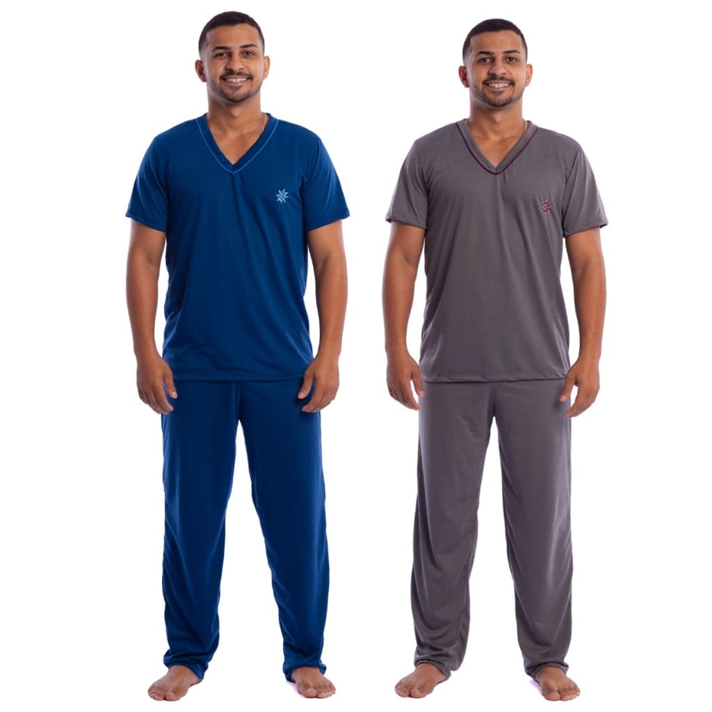 Kit 2 Pijama Masculino Adulto Manga Curta Calça Longo Meia Estação Promoção