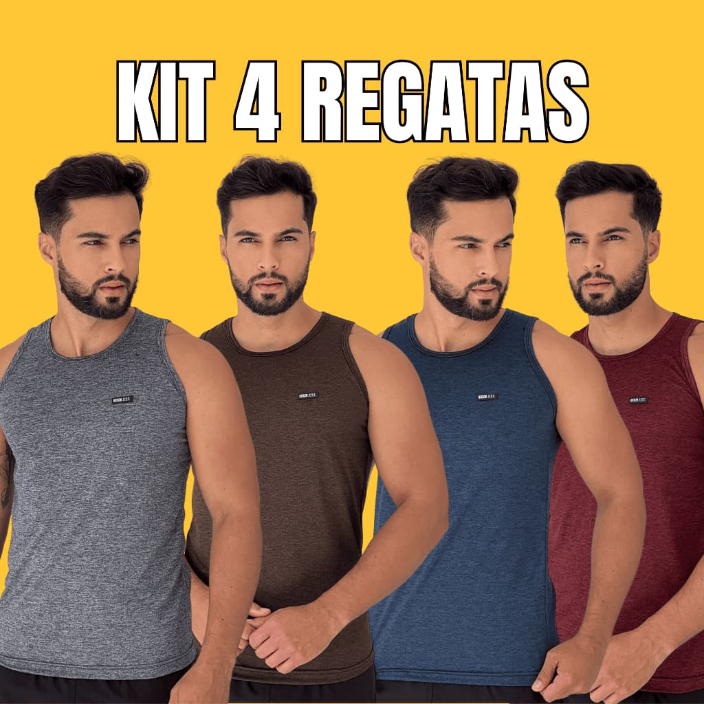 Kit 4 Camisetas Regata Masculina Dry Fit Academia sem manga Treino Fitness