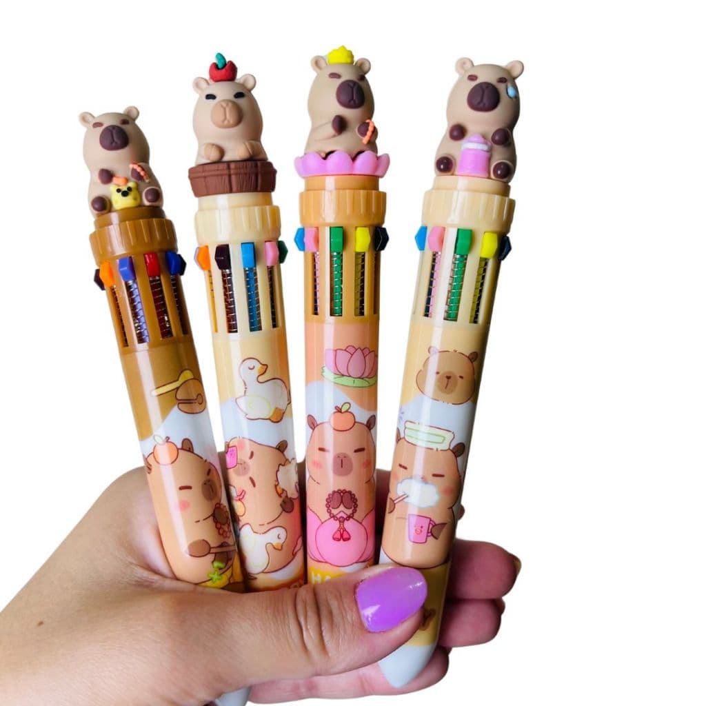 Caneta Capivara 10 CORES Capybara ponta 7mm Esferográfica Volta as Aulas Papealaria Colecionável