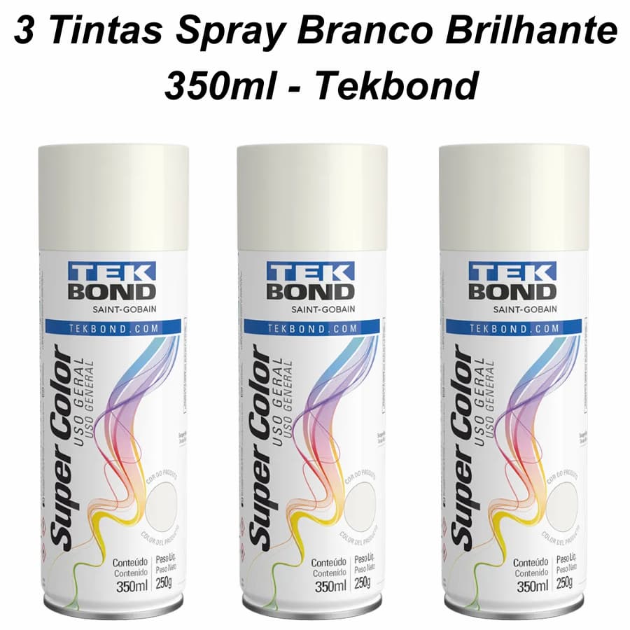 Kit 3 Tintas Spray Branco Brilhante 350ml - Tekbond