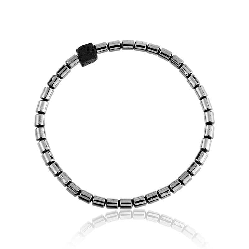 Pulseira Bracelete Pedra Hematita Vulcânica Aço Cirúrgico - Inox Unissex Prateada Joias Joia Semijoias Antialérgico