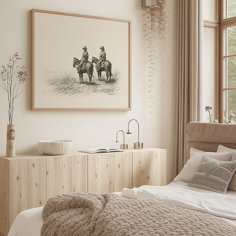 Quadro Decorativo Vaqueiros e Cavalos Ocidentais Decoração de Parede Rústica