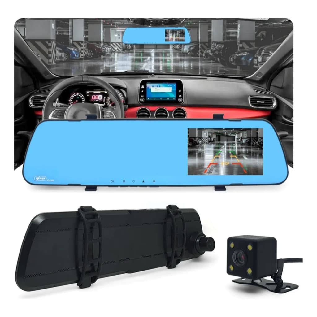 Câmera Espelho Retrovisor para Frente e Trás Ré/Frontal 1080p Infravermelho Hd Lcd
