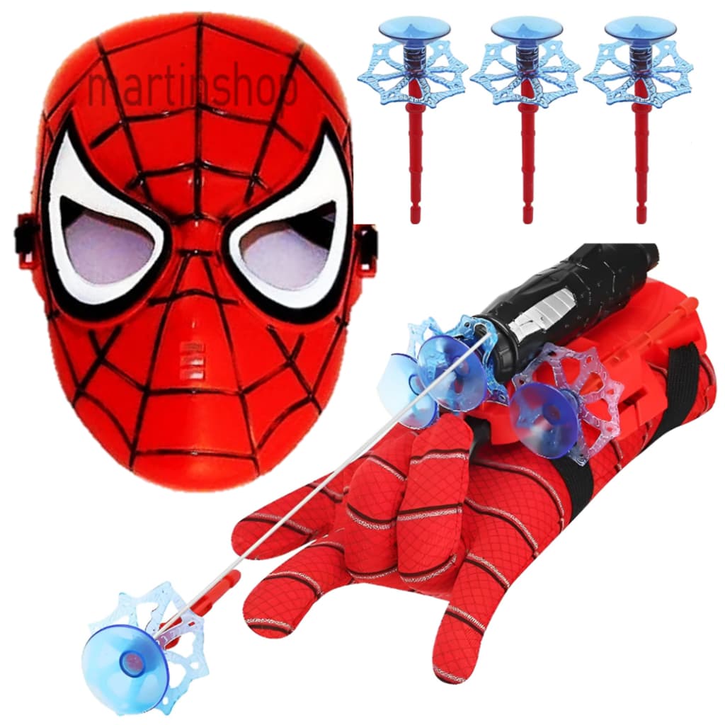 Kit Luva Lançador de Teia + Máscara Homem Aranha Brinquedo Infantil