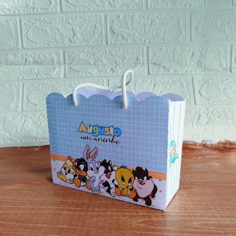 Sacolinha Personalizada Lembrancinha Looney Tunes Baby Menino- Pegue e Monte