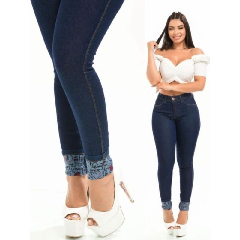 calça jeans skinny feminina barra love