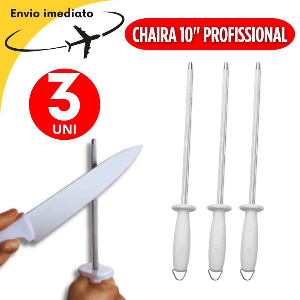 Conjunto 03 Chairas 10” Amolador Profissional de Faca Açougue Churrascaria e Cozinha de Alto Desempenho Variáveis