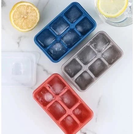 Kit 2 Forma de Gelo Retangular Com 6 Divisórias Plástico Bandeja De Silicone Para Cubos De Gelo Com Tampa Clink