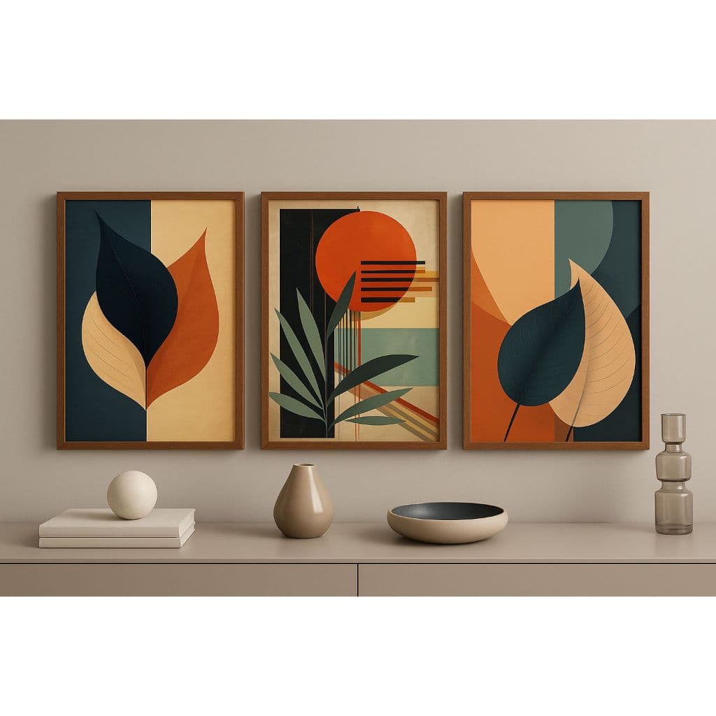 Quadro Decorativo 3 Peças Folhagem Colorida Abstrato Moderno Decoração Para Casa