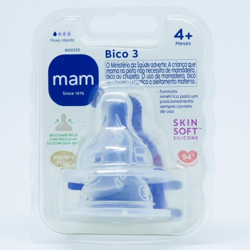 Bico Mamadeira Mam Nº 3  Fluxo Rápido 4+ Meses 2 Unidades