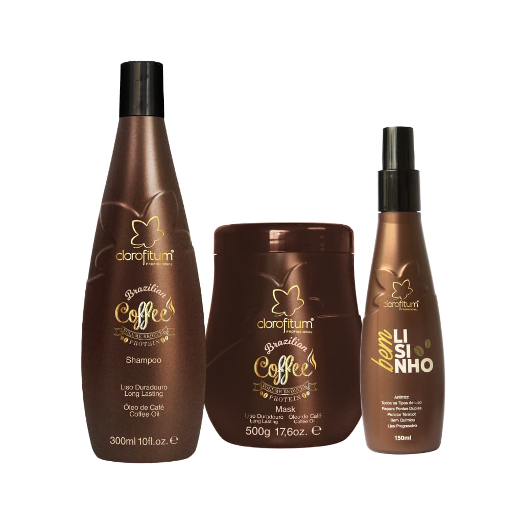 Kit Brazilian Coffe Efeito Liso Duradouro Máscara 500g Shampoo 300ml e Finalizador Bem Lisinho 150ml