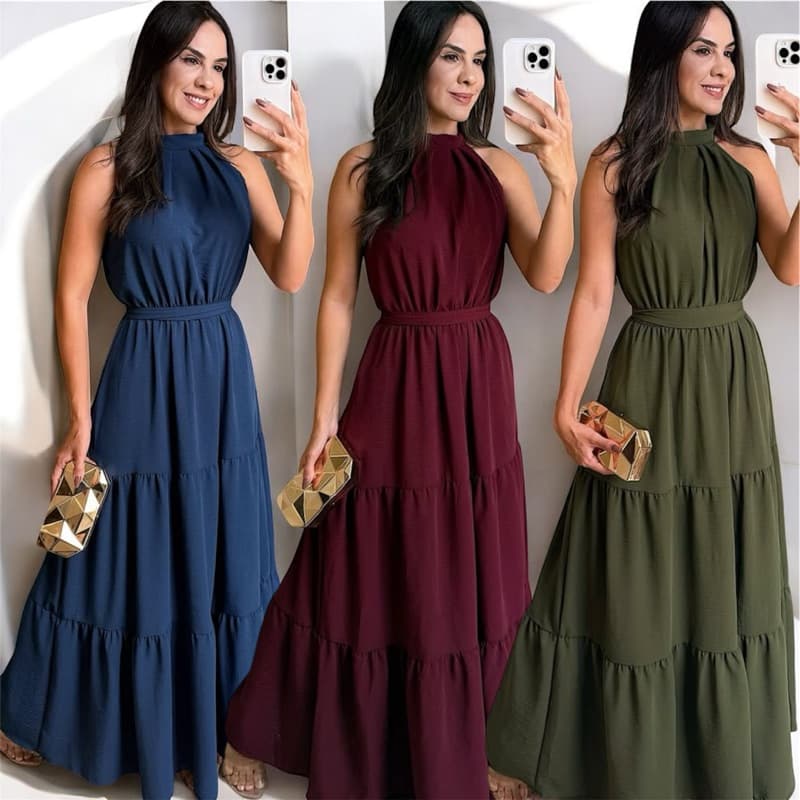 vestido longo gola alta antonelha