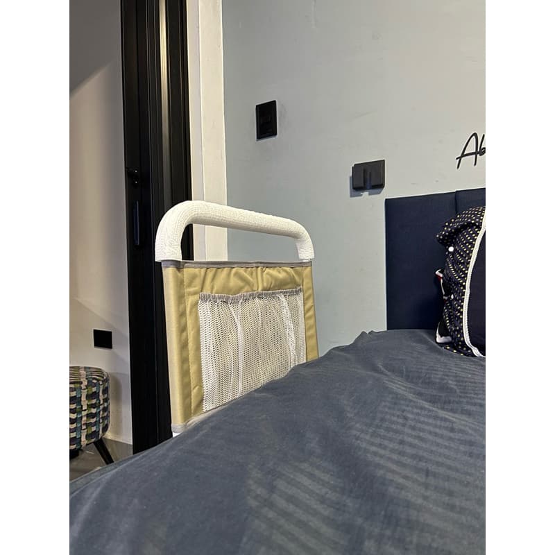 Grade de Cama Apoio...BEGE Segurança para Idoso Reforçada com Bolsos