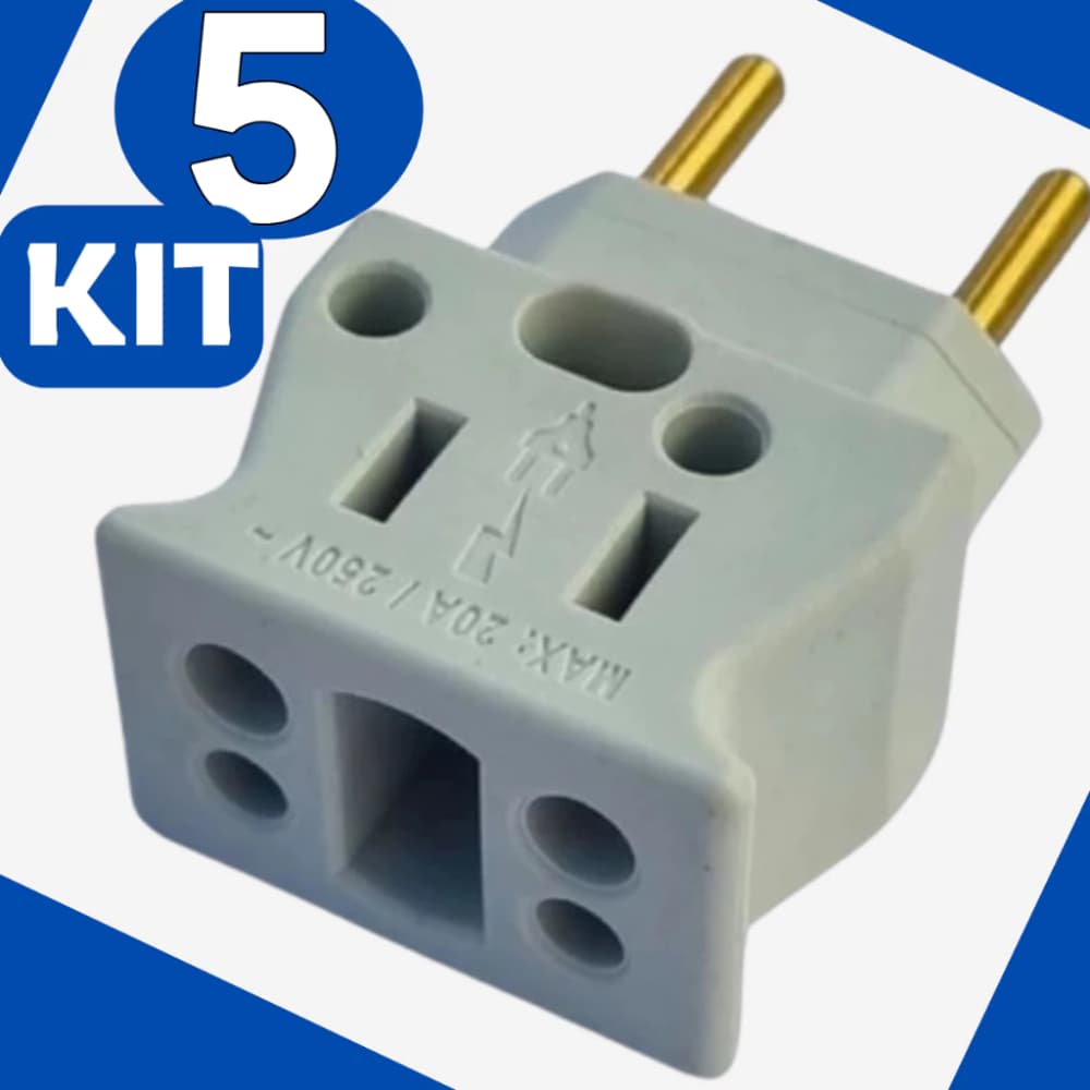 Kit 5 Adaptador Pino Grosso 20A Microondas Ultra Resistente Não Derete