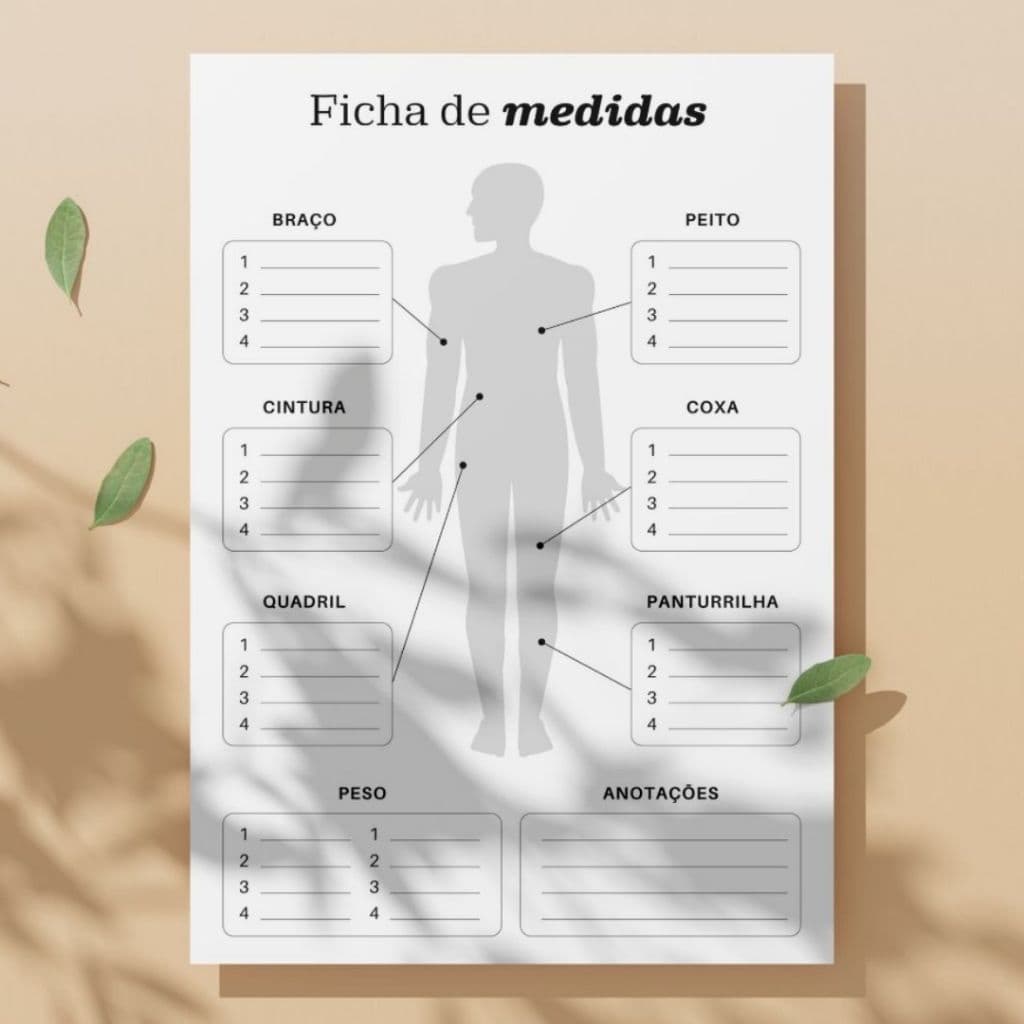 Ficha de Medidas Corporais Minimalista - a4 ou a5 - Fichas medidas academia