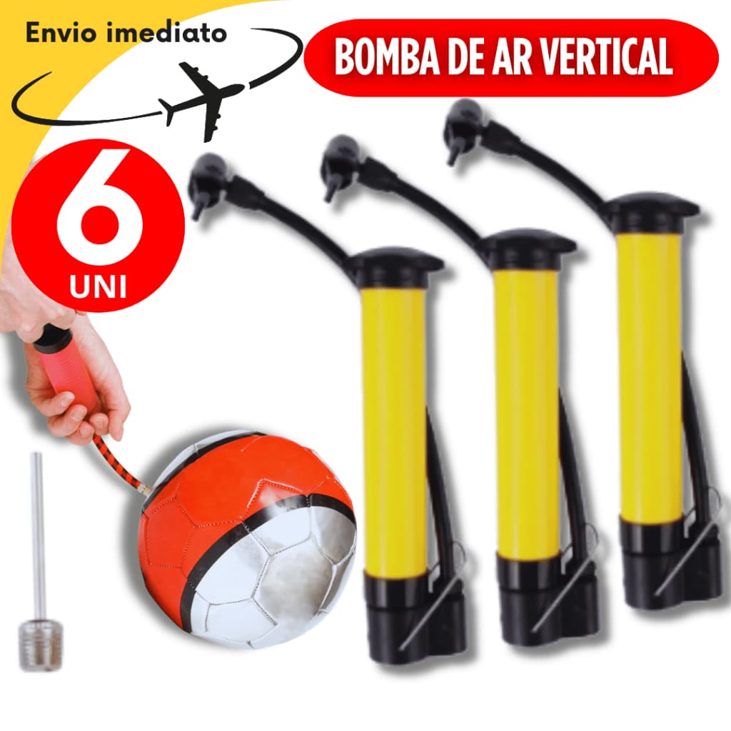 Conjunto KIT 06 - Bomba de Ar Vertical Com 1 Bico de Inflar Encher Pneu Bola Priscila Bicicleta 25cm Linha Utilidades