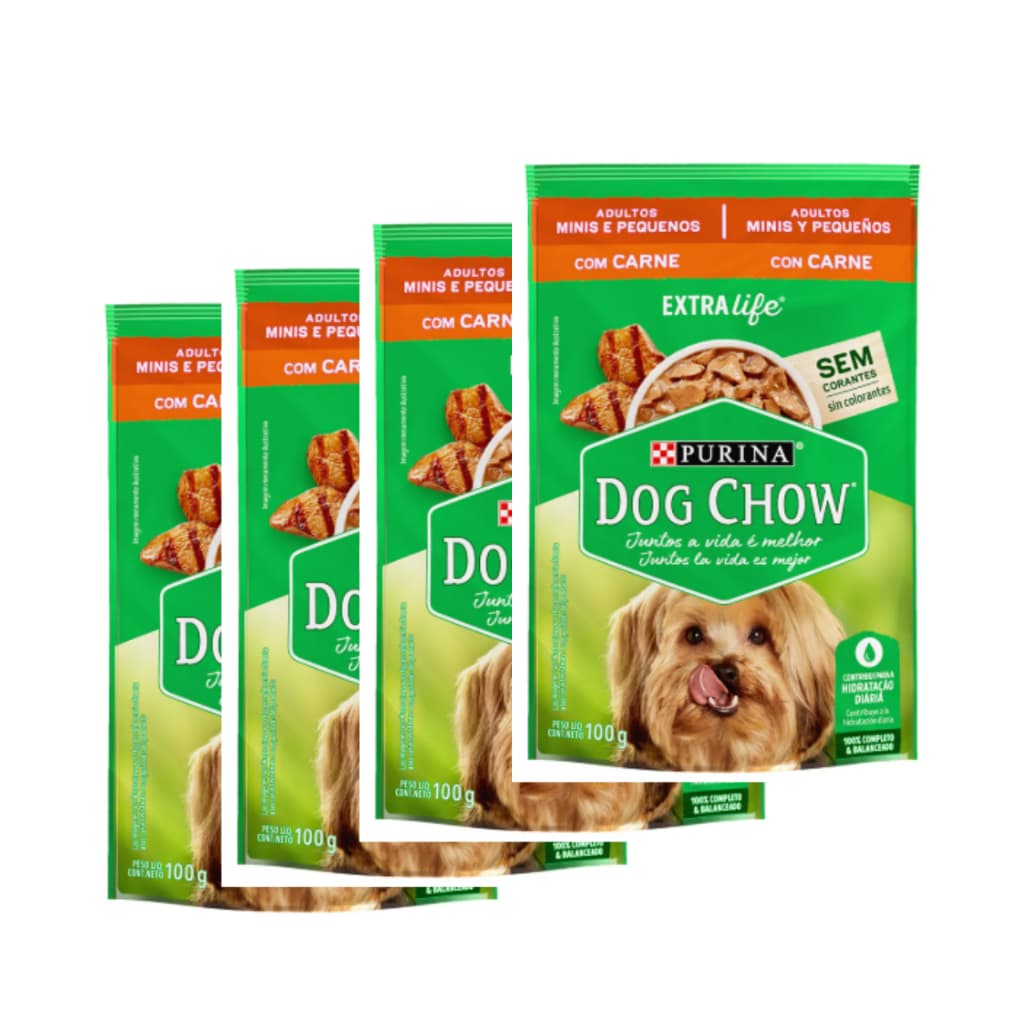 Kit 4 ou 8 Sachês Ração Úmida Cães Raças Pequenas Dogchow Carne