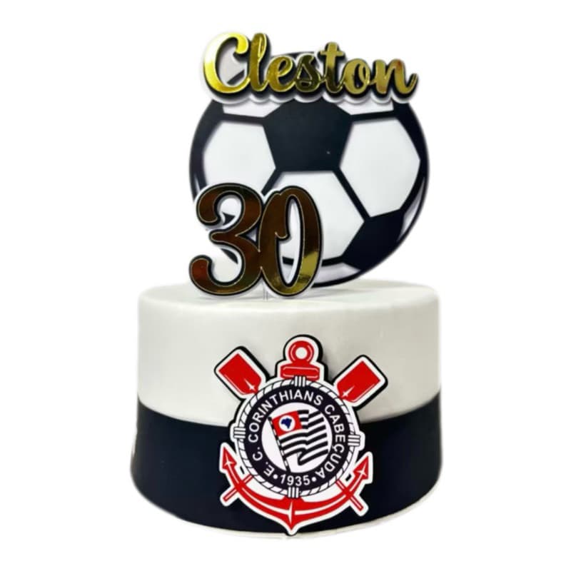 Topo de Bolo Futebol - Corinthians - Nome e Idade Personalizado - Topper
