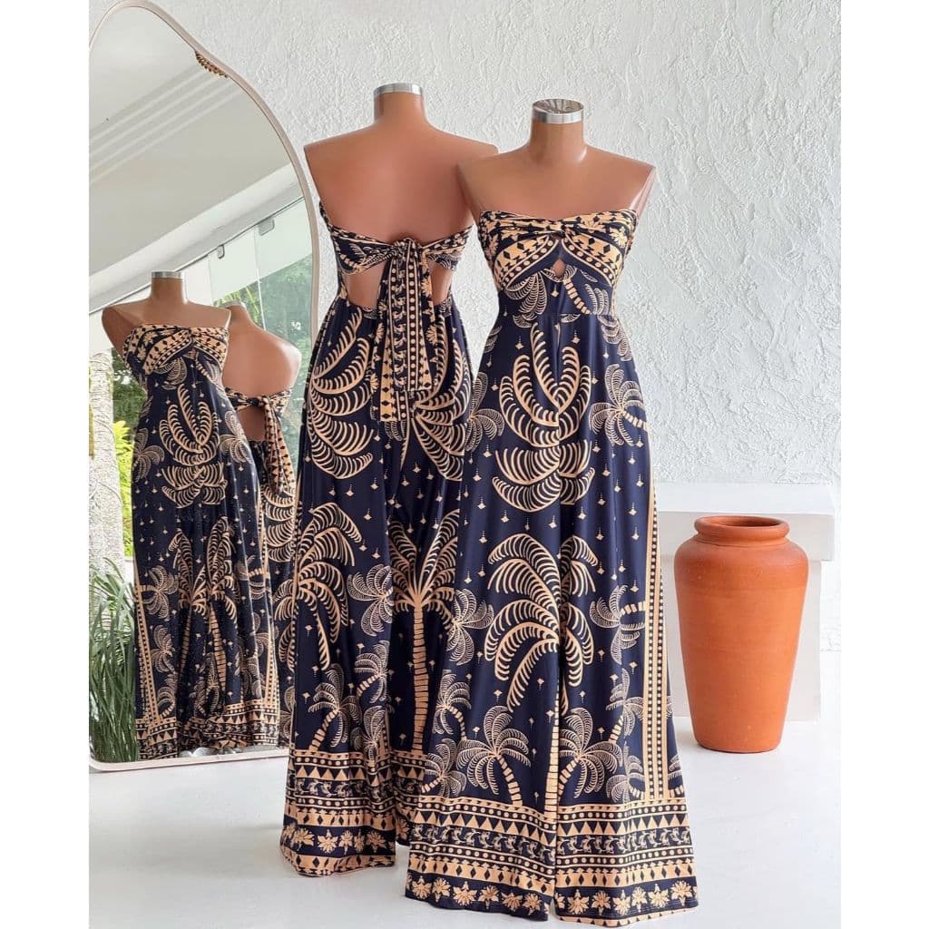 MACACAO ATALAIA - macacao feminino longo  tomara que caia estampado inspiração fa estampa tendencia coqueiro soltinho