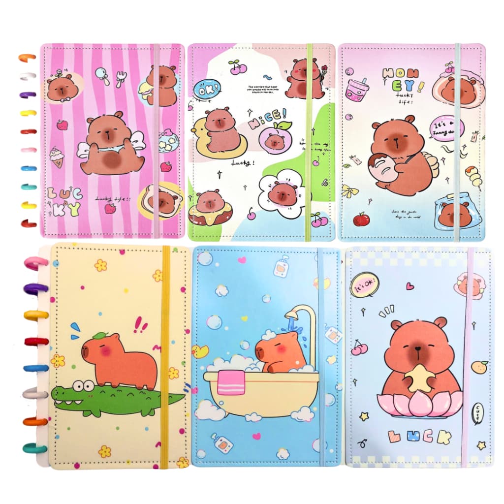 Caderno de Disco Capa Dura Capivara Disco B5 e A5 com 80 folhas 10 e 8 furos