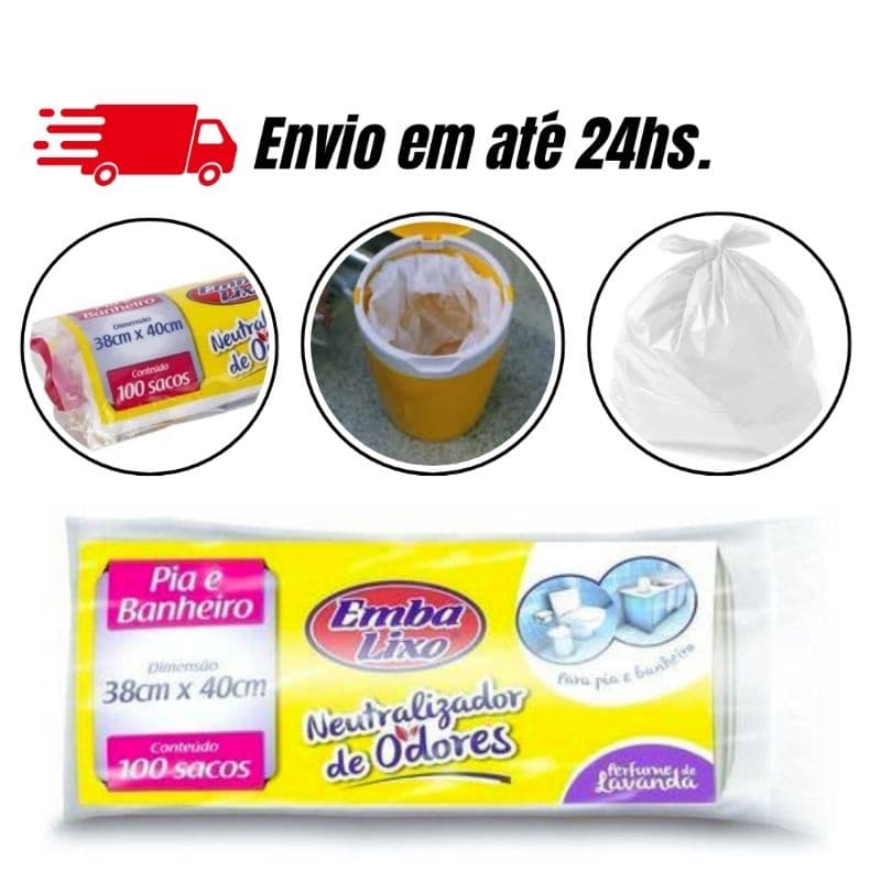 Sacos de Lixo Branco Aroma Lavanda Banheiro Pia Embalixo Neutralizador Odores 100 / 200 ou 300 Unidades 38x40