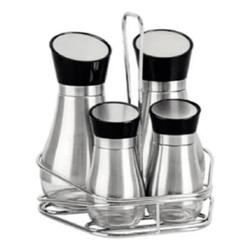Conjunto Galheteiro Tramontina Em Vidro e Aço Inox Com Suporte Em Aço Com 4 Dispensers