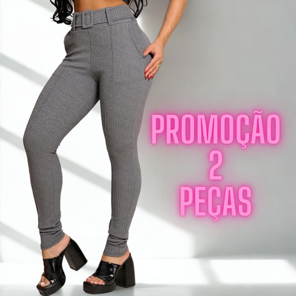 2 PEÇAS Calça Feminina Skinny Malha Crepe Com Cinto Forrado Cintura Alta Social