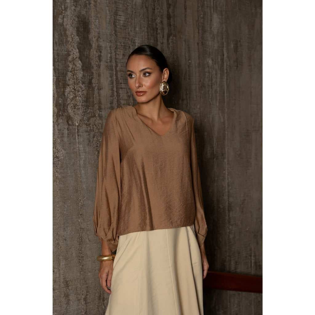 Blusa Feminina Bata Kika Manga Longa Bufante Slim e Plus Size Social Casual Alfaiataria