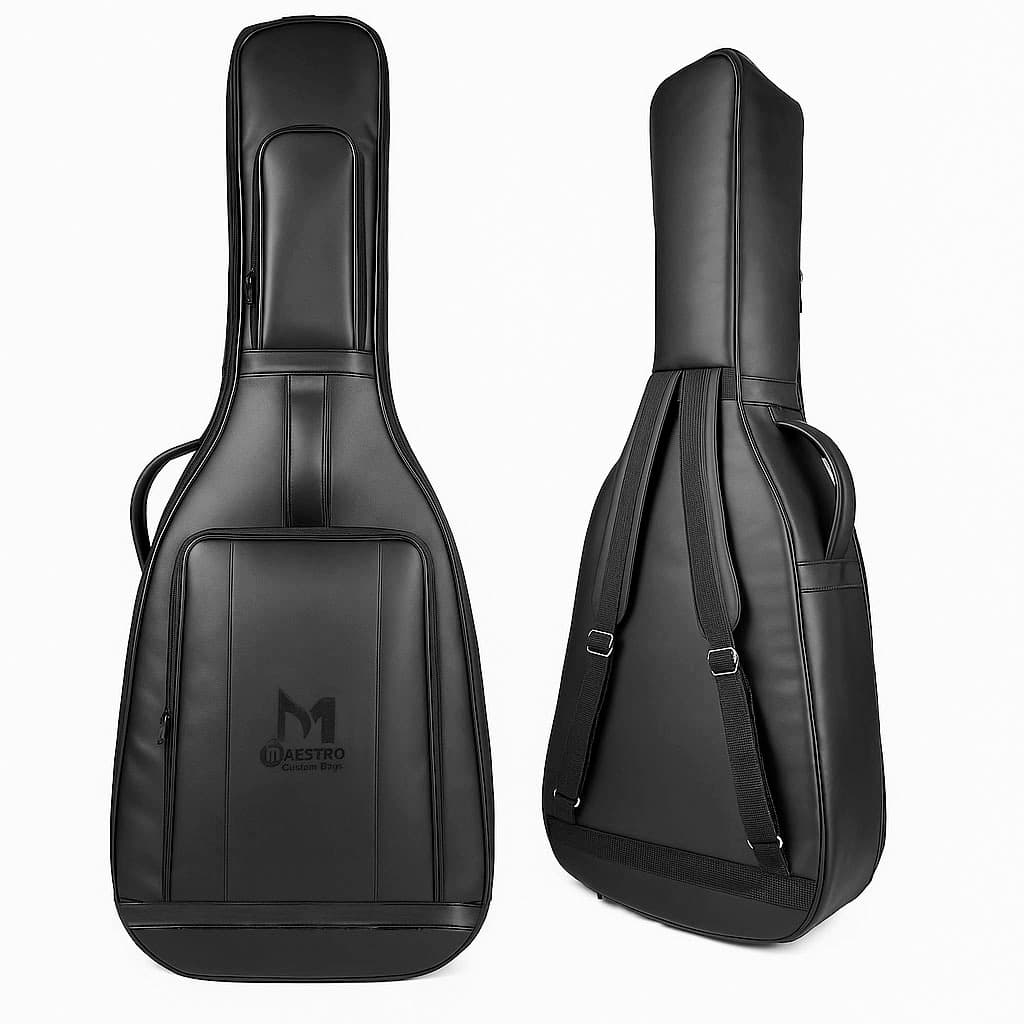 Bag Para Violão 100% Em Couro Ecológico Cor Preto 105x41x11cm