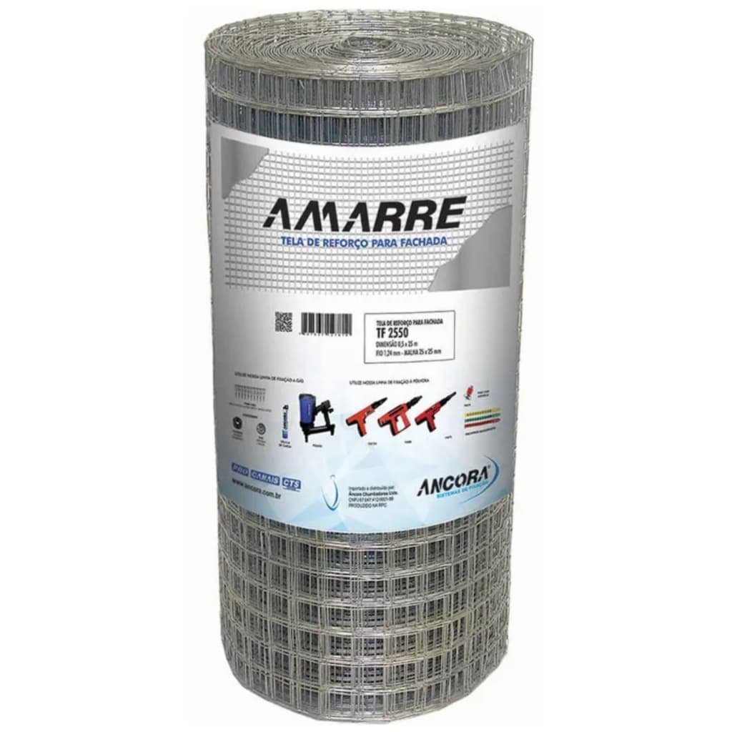 Tela Soldada Galvanizada Malha 25x25mm, Fio 1,24mm  Reforço para Fachada e Alvenaria