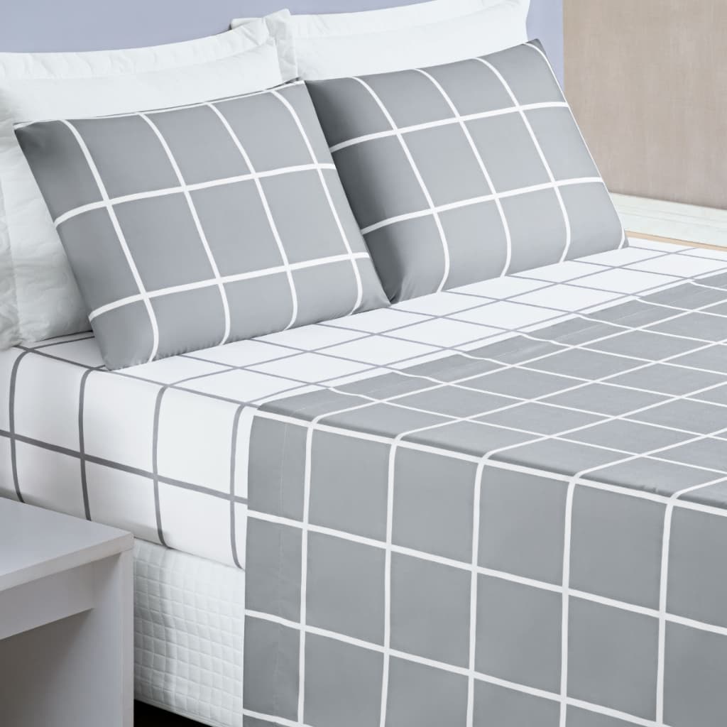 Roupa Cama Solteiro Infantil Menino Ou Menina Austin Xadrez Super Moderno 3 Pecas