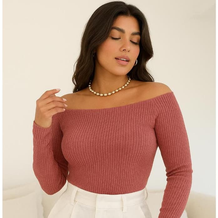 Blusa de Frio Ombro A Ombro Feminina Modelo CANELADO Outono Inverno