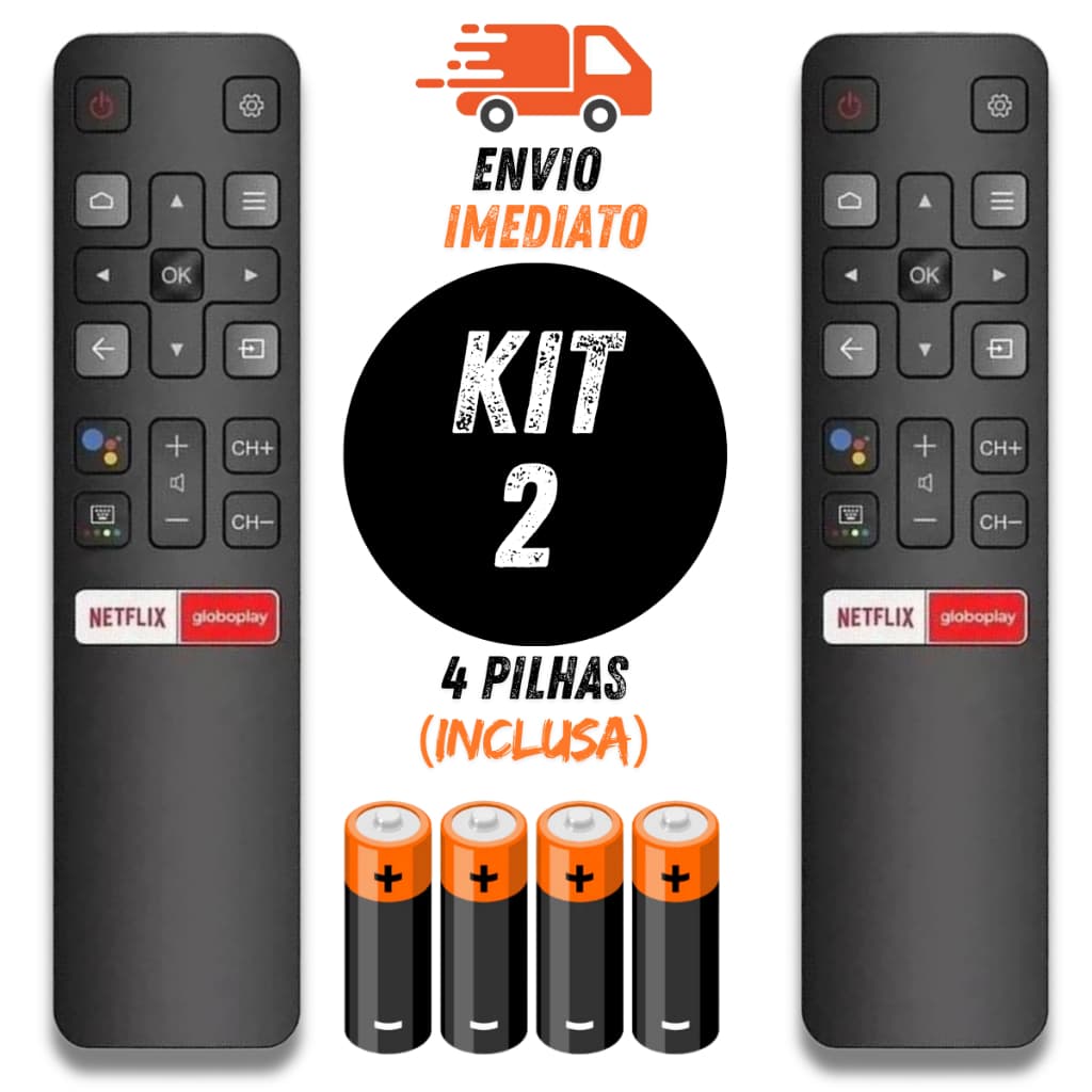 Kit 2 Controle Remoto Tv Tcl Smart Tv Netflix Globoplay C/ Pilhas