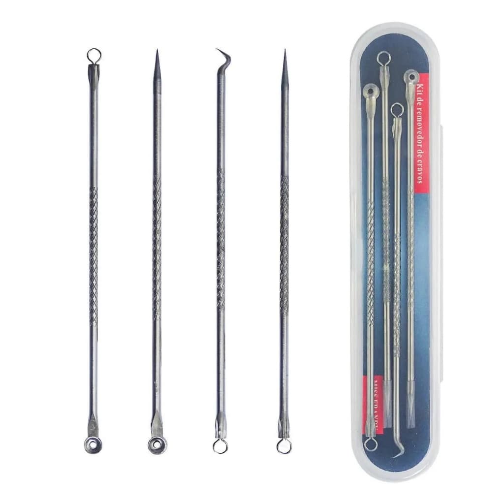 Kit 4 de Ferramentas de Beleza Removedor De Cravo Espinha Aço Inoxidável Extrator de Acne