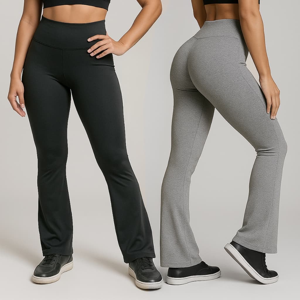 Kit 2 Calças Feminina Legging Flare Bailarina Boca de Sino Cintura Alta