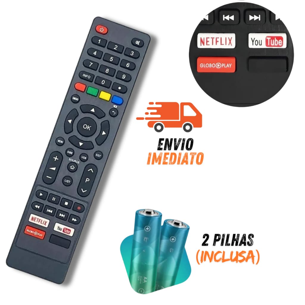 Controle Remoto Compatível Philco Smart Tv Netflix Youtube Globoplay C/ Pilha