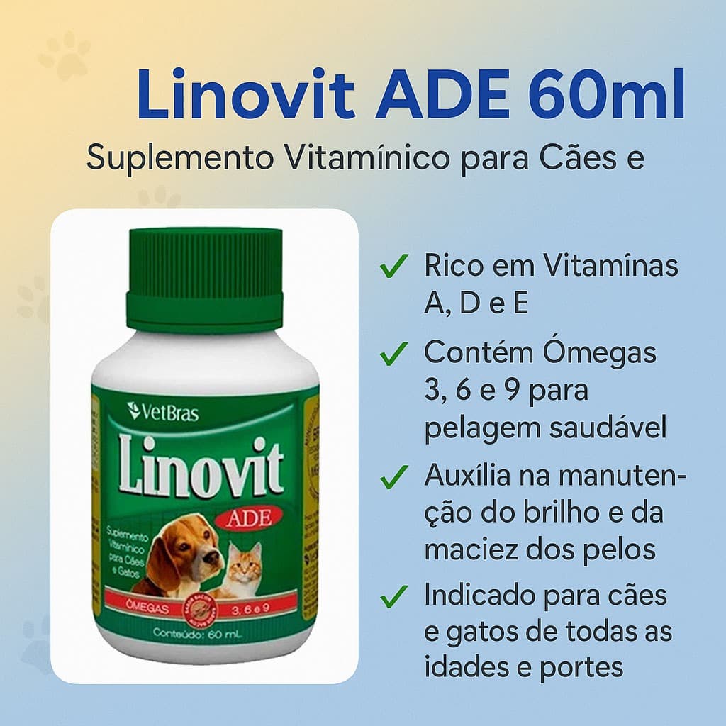Linovit Ade 60ml Suplemento Vitaminico Cães e Gatos - Vetbras